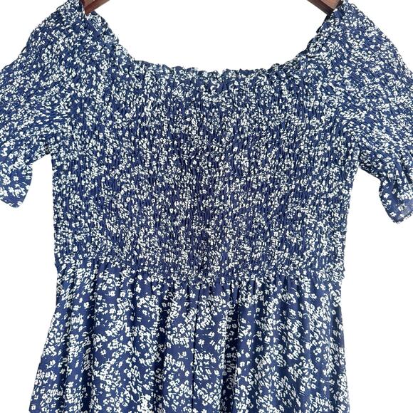 LULUS Fleurtation Floral Print Off Shoulder Midi Dress Navy Blue Medium M - Picture 9 of 12